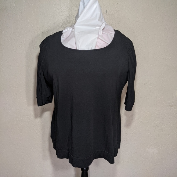 Coastal Grandma 3X Black Pima Cotton Modal Rayon Top Shirt Puffy Pleated Sleeve - Picture 1 of 6